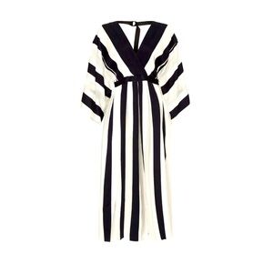 Adam Lippes Navy & White V-Neck Short Sleeve Maxi Dress